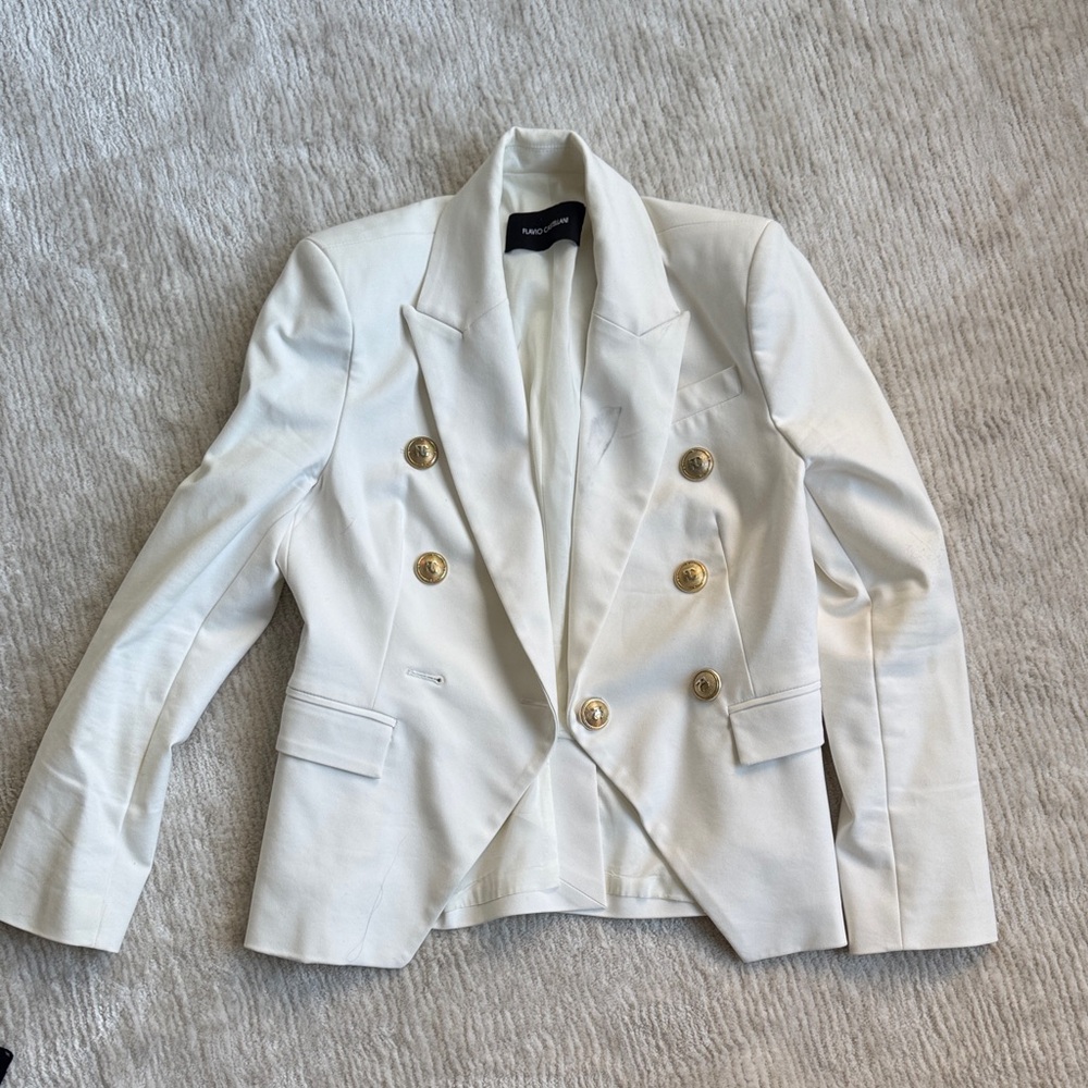 Flavio Castellani White Double Breasted Blazer with Gold Buttons